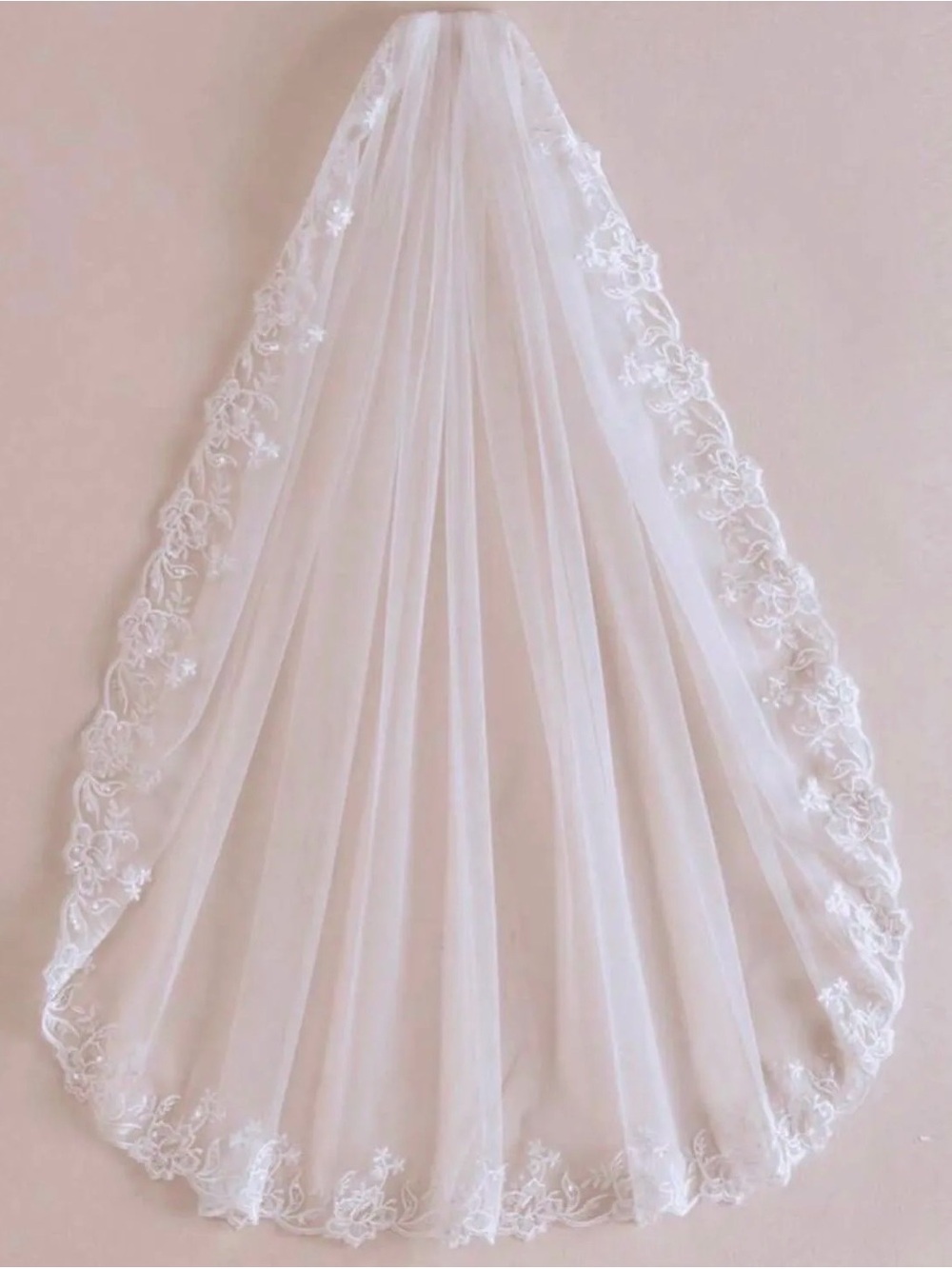 White Bridal Veil with Floral Lace Edge NWT Wedding Veil Tulle Veil Lace Veil